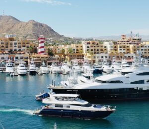 85 foot Viking Princess cruising through the Cabo San Lucas Marina