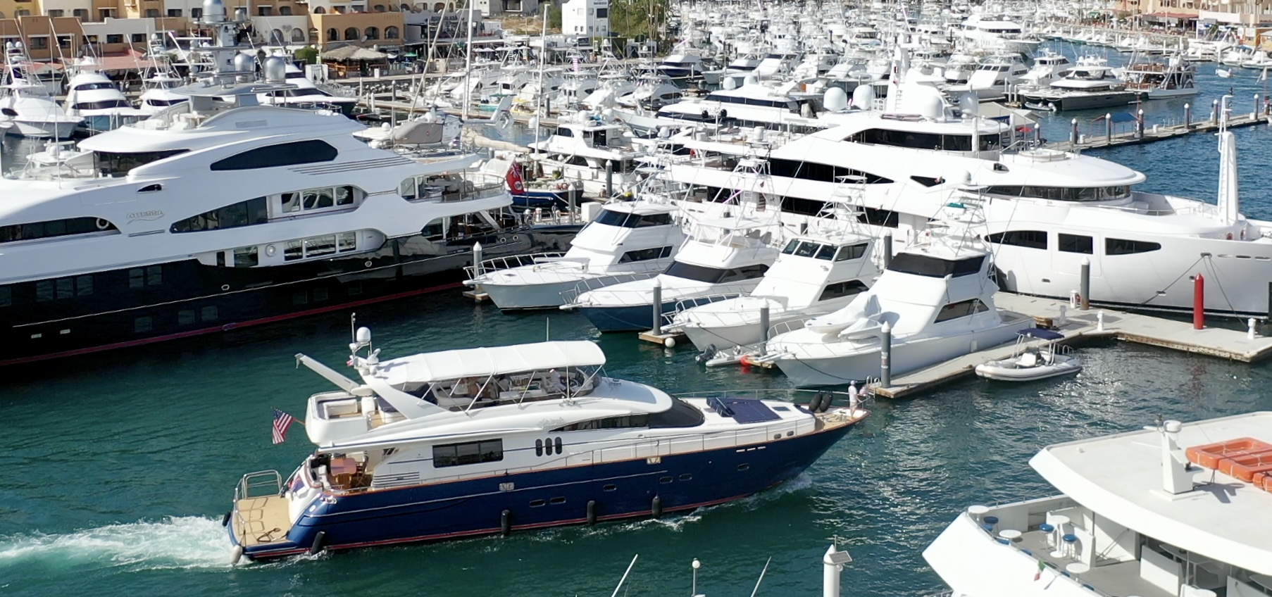 85 foot Viking Princess cruising through the Cabo San Lucas Marina