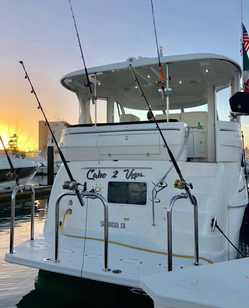 A 45 foot Sea Ray yacht fitted with Fishing Poles for a Fishing Yacht Charter in Cabo San Lucas, MX