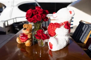 Valentine's Day Decorations for a Romantic Getaway aboard a private luxury yacht in Cabo San Lucas, MX
