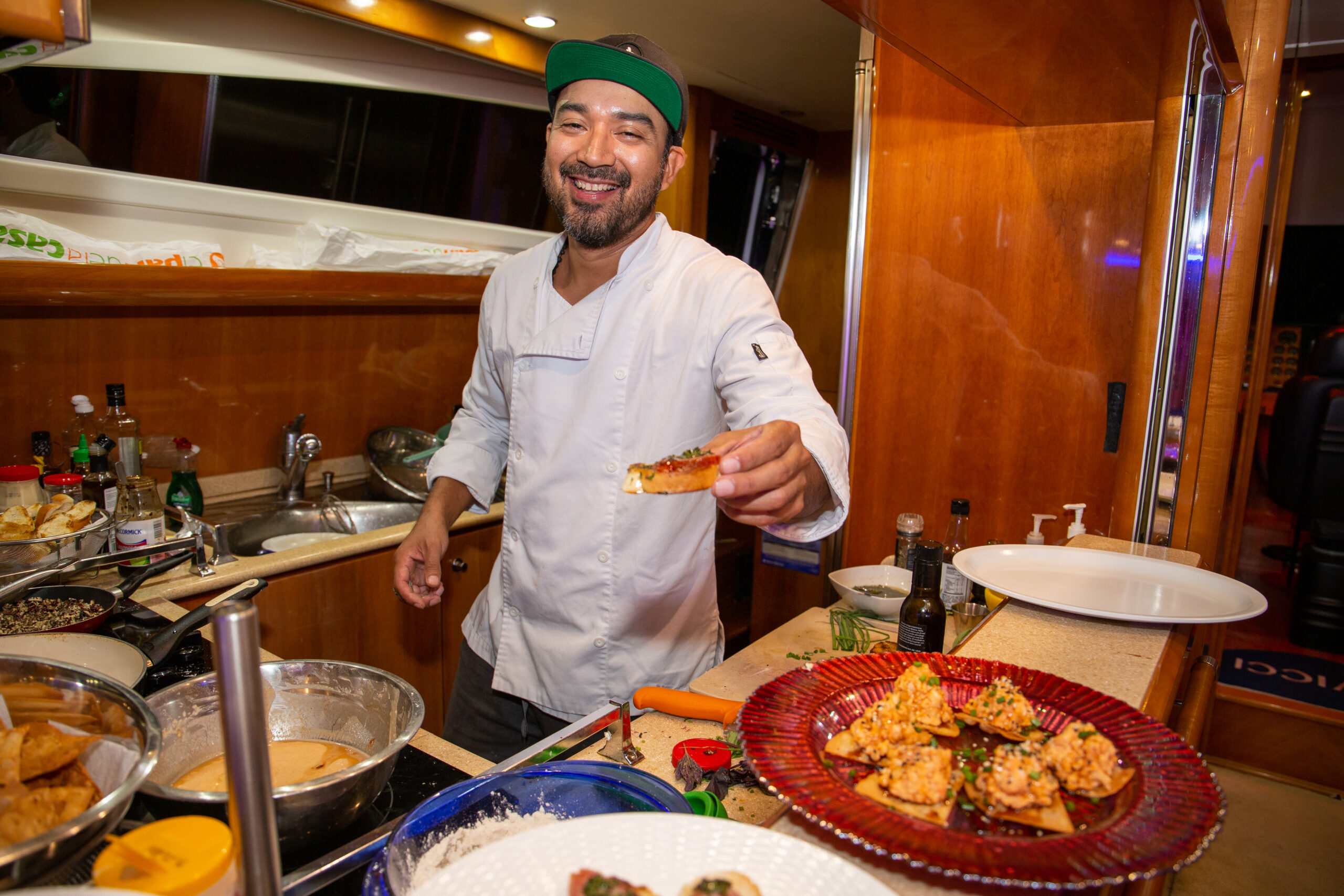 Private chef aboard an 85' luxury yacht in Cabo San Lucas, MX serving up delicious food for our guests