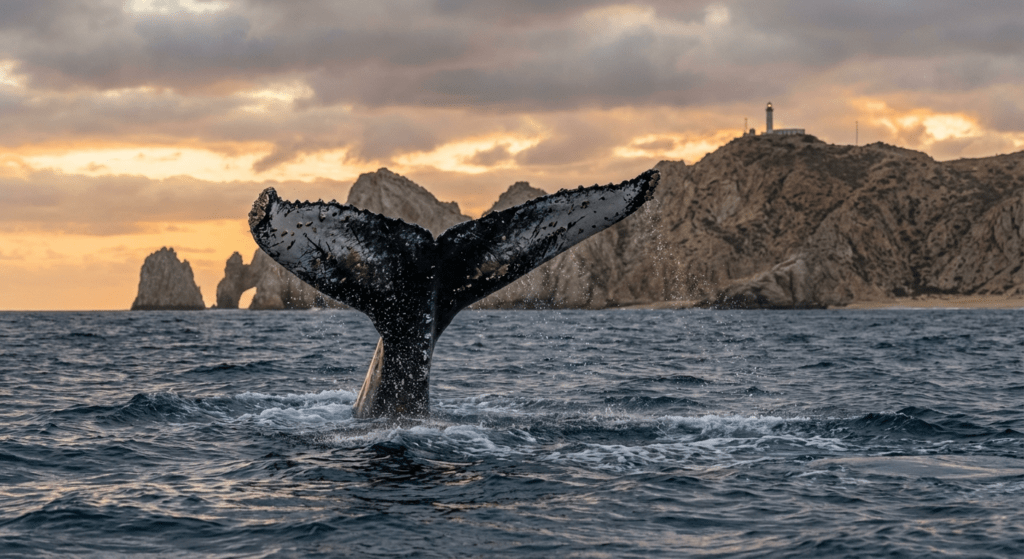 Whale Tail breaching the ocean surface in Cabo San Lucas